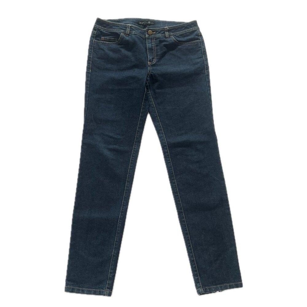 Lafayette 148 Dark Wash Jeans Women's Size 2 Straight Slim with Zipper Accents